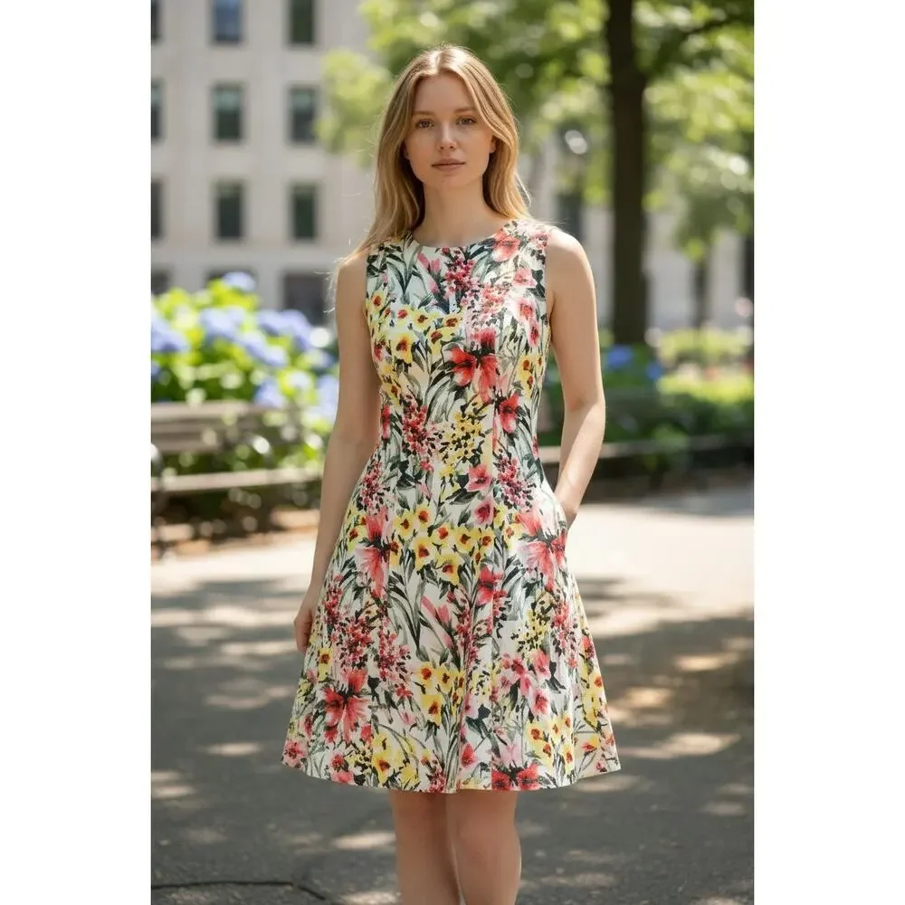 Tommy Hilfiger Vibrant Floral Print Sleeveless A-Line Dress Size 12